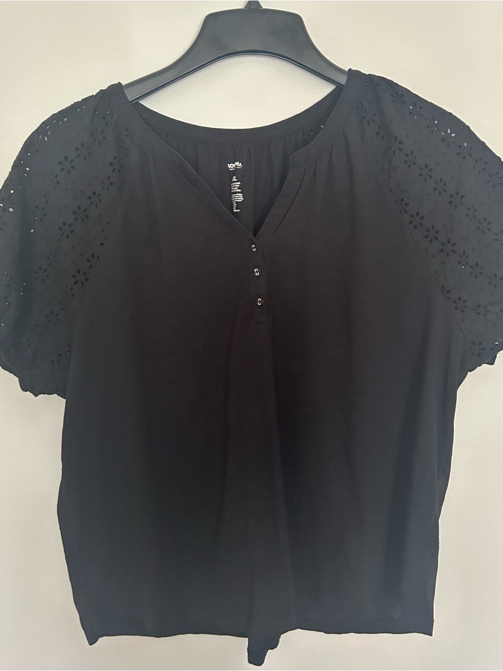 Sonoma Black Eyelet Sleeve Button Blouse Floral Sleeve Shirt XXL